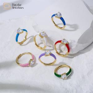 Wholesale Enamel Heart Diamond Rings , Opening Adjustable Zircon Love Heart Band Ring from china suppliers