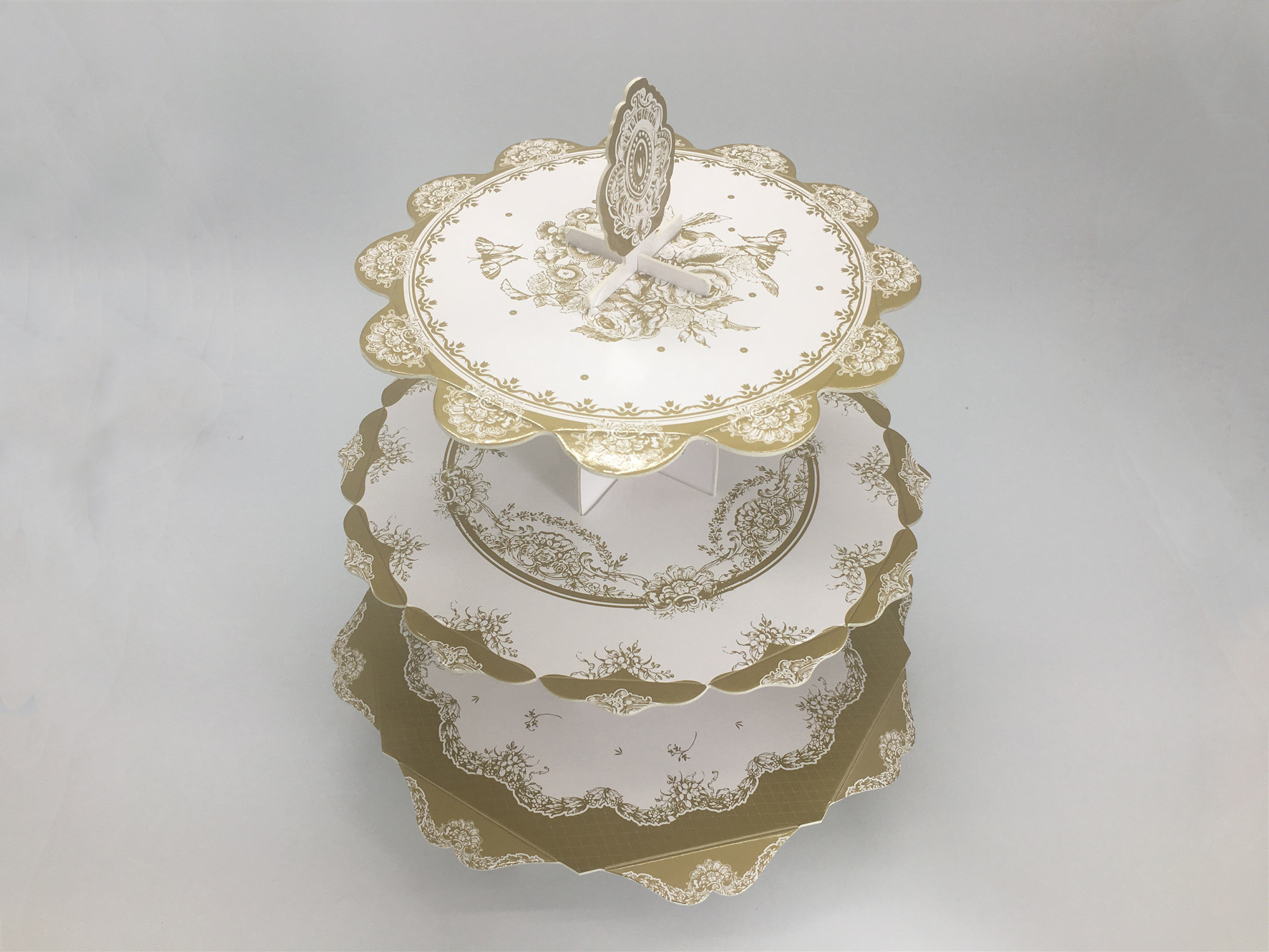 Party DIY Round Display Stand / Foldable Three - Layer Paper Cardboard Cake Stand