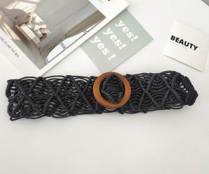 Wholesale 5cm Width Woven Cotton Waist Belt Round Wooden Buckle from china suppliers