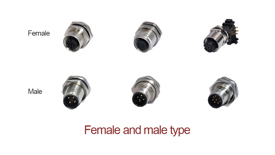 Screw Panel Mounting Metal Plastic M12 4 5 Contacts Waterproof Sensor M12 Receptacles Connectors