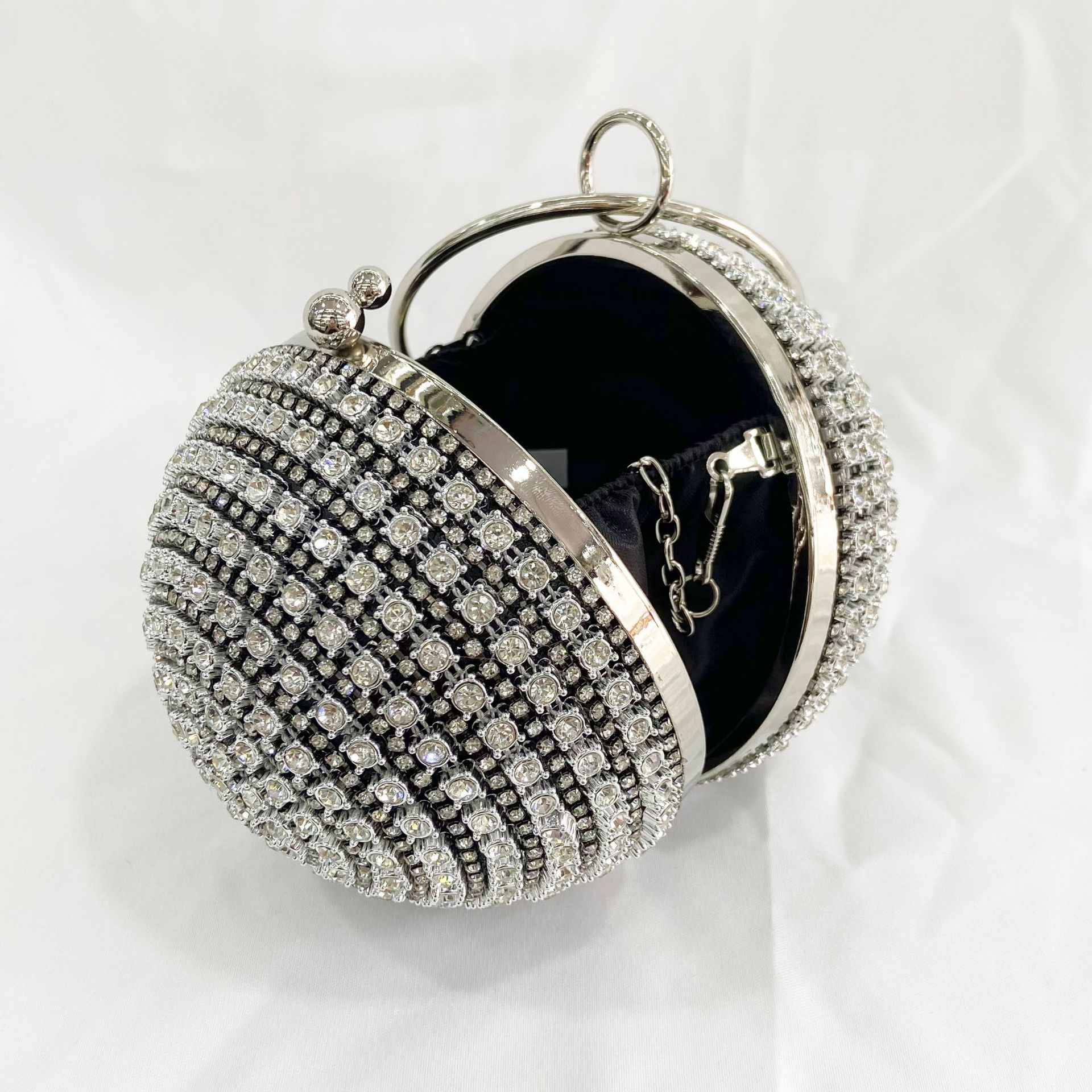 Girls Wedding Evening Purse Round Ball Ladies Shoulder Crossbody Handbags with Metal