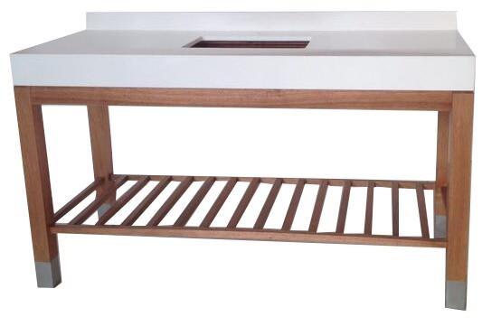 Teak wood finish wooden hotel bathroom vanity/bathroom cabinet with wood slats