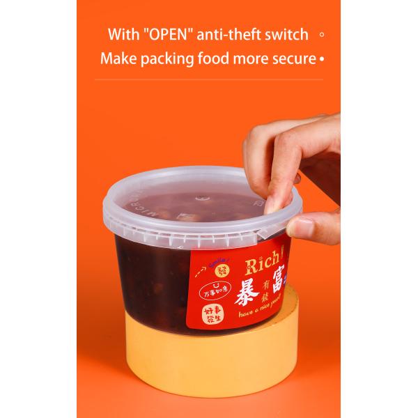 Transparent Round Plastic Food Storage Buckets Capacity 280ml/450ml/650ml Food Grade