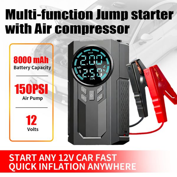 Multi Function Jump Starter Pack With Tyre Inflator 150 PSI Mini Car Air Pump Compressor Tire Pump