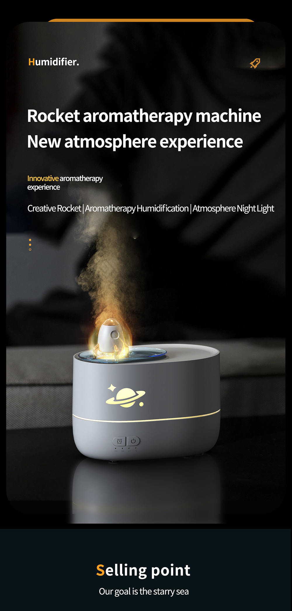 Rocket Air Flame Humidifier 350ml With ABS Material And 8 Hours Working Time