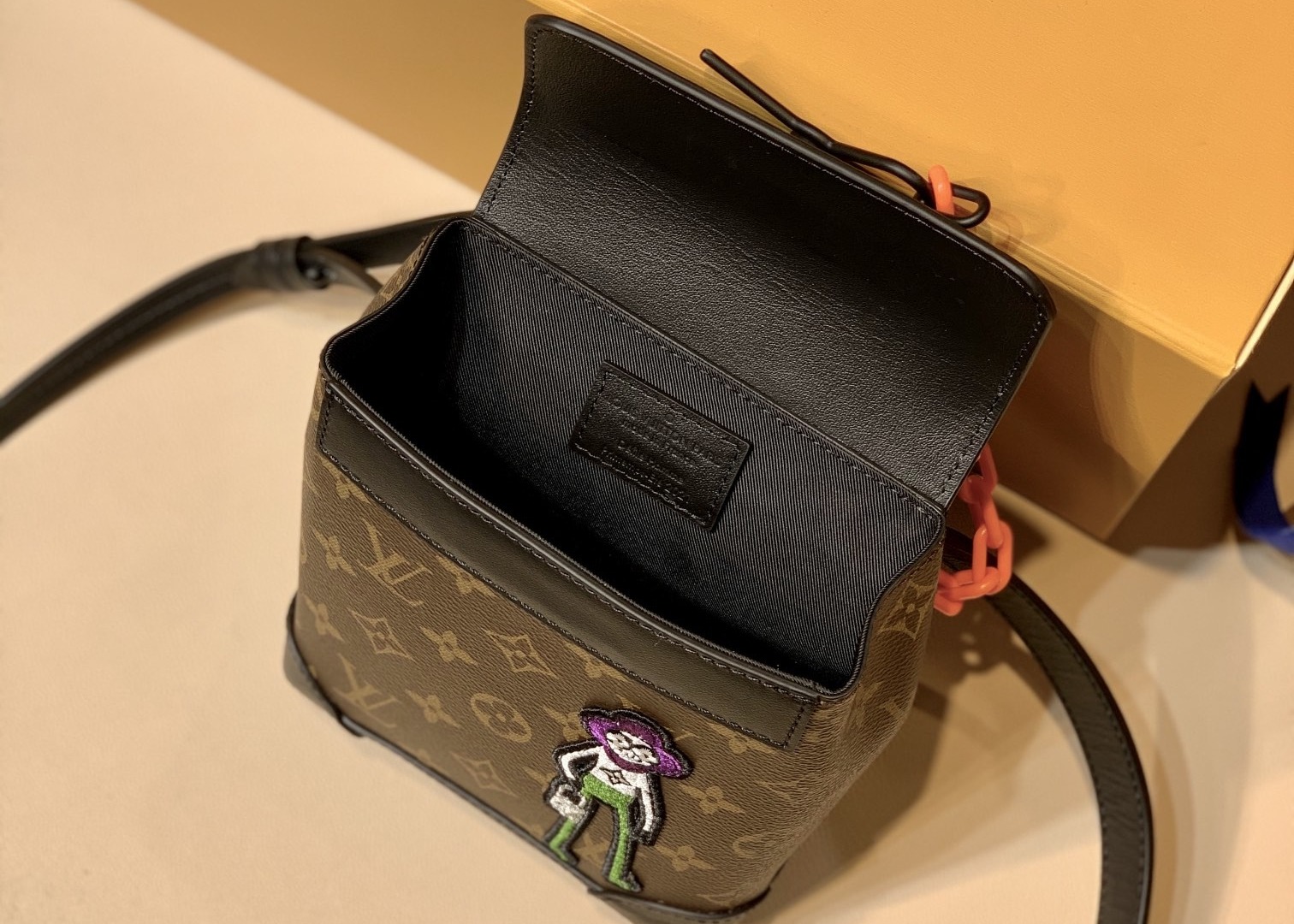 Ladies Brown Cartoon Embroider Luxury Cross Body Bag Monogram Pattern