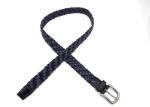 Woven Cotton & Leather Stretch Mens Belt, Black/Blue, 35MM Wide