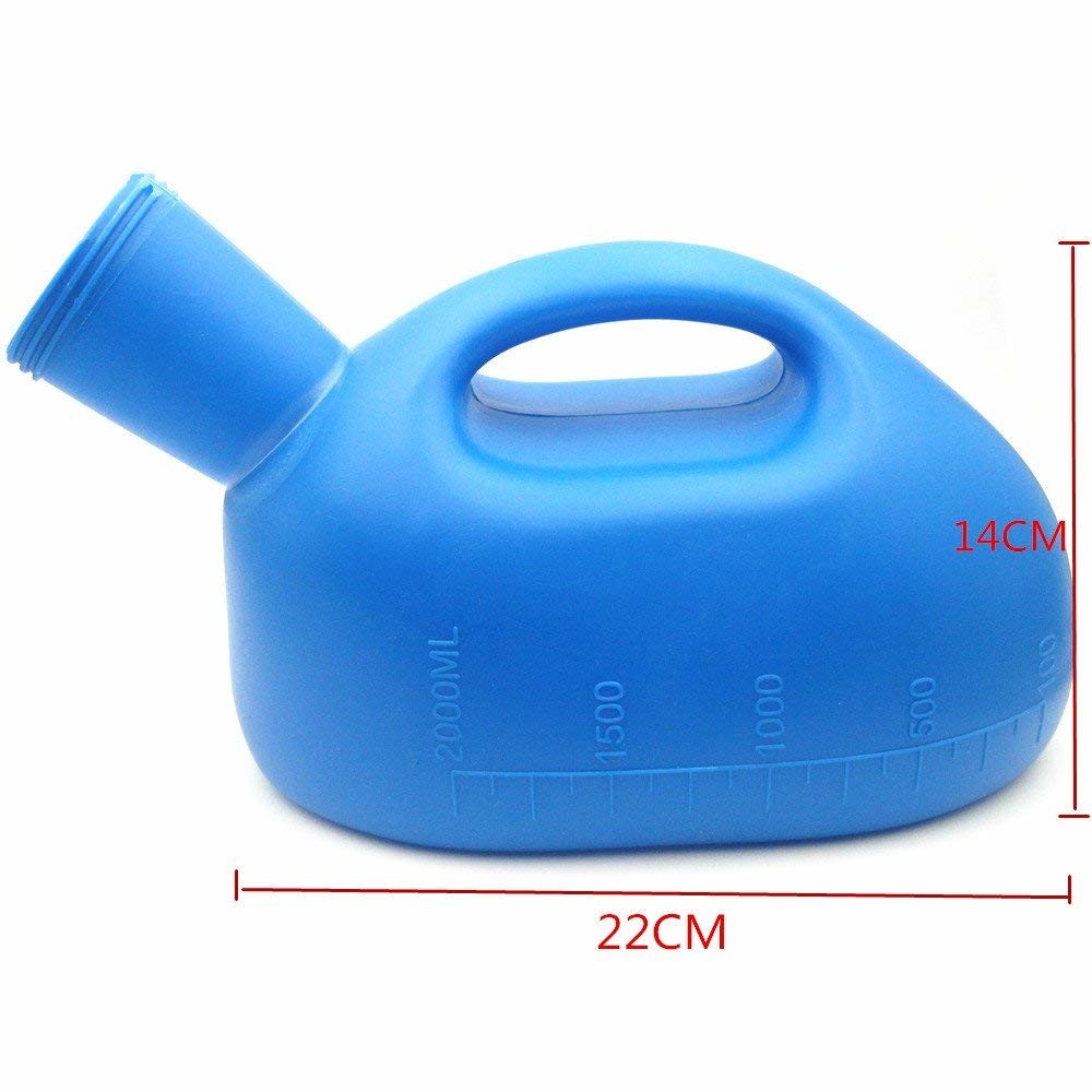 Portable male urinal with lid, Men's urinal,Re-Useable male urine bottle,disposable medical urinal 2000ml,Blue,