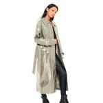 Wine Red Trench Women′s Slim Motorcycle PU Leather Coat Long Slim with Belt
