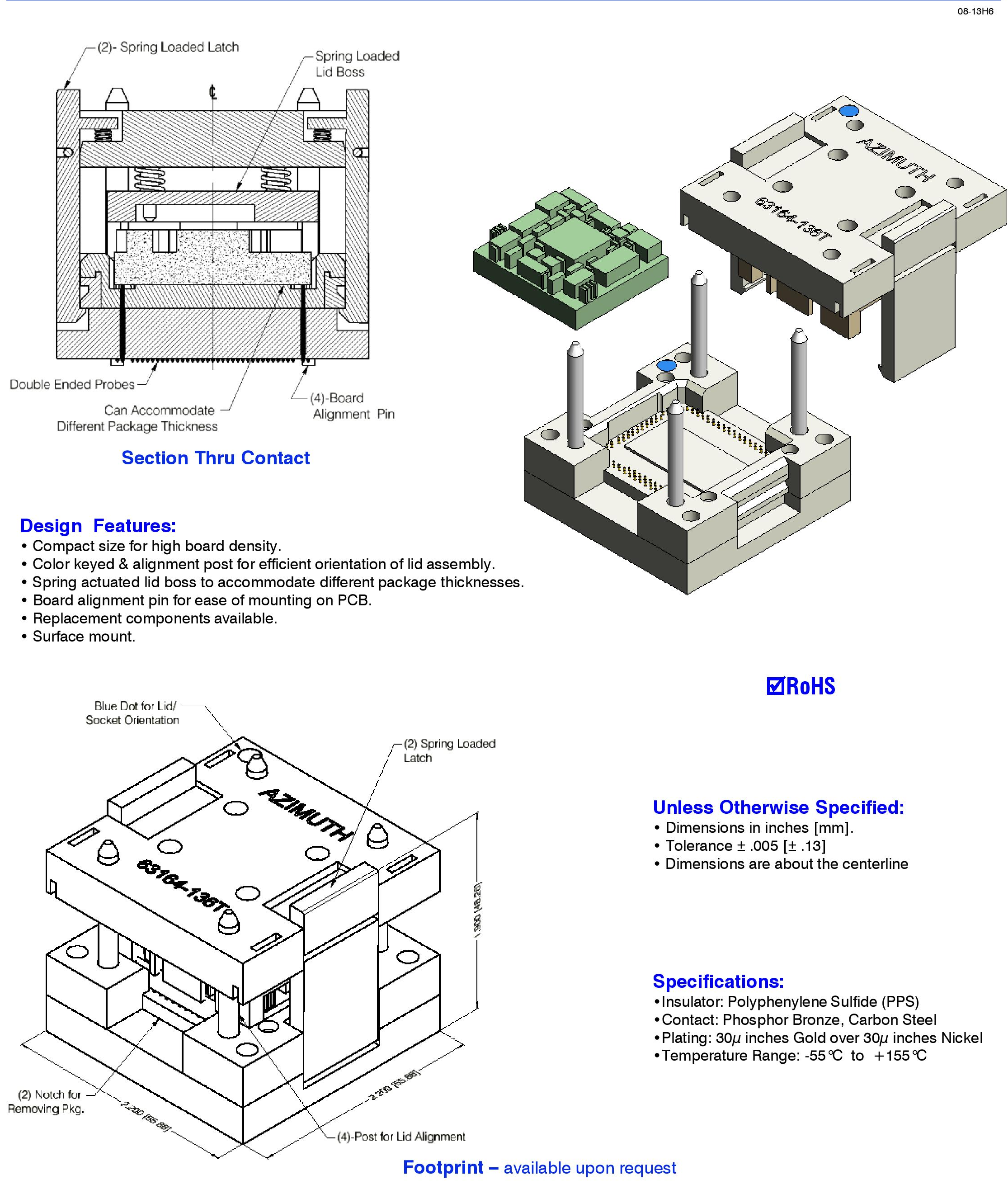 63164-136T BGA Azimuth Carrier Test Socket Ball Grid Array Azimuth Socket With Electrical Contactor