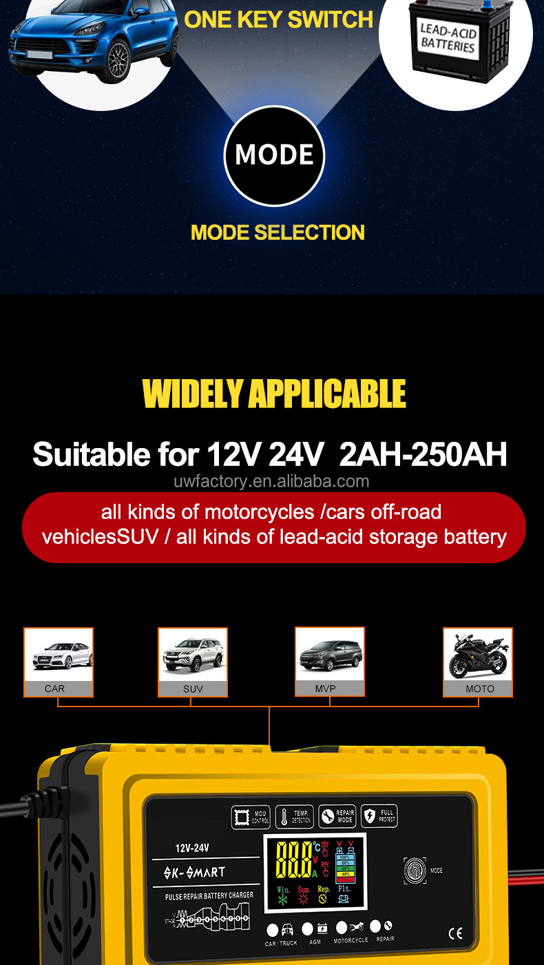 Low Tension Protection Automatic 12V20A 24V10A GEL AGM Lead Acid Battery Charger for Sweeper Golf Cart Forklift Motorcycle