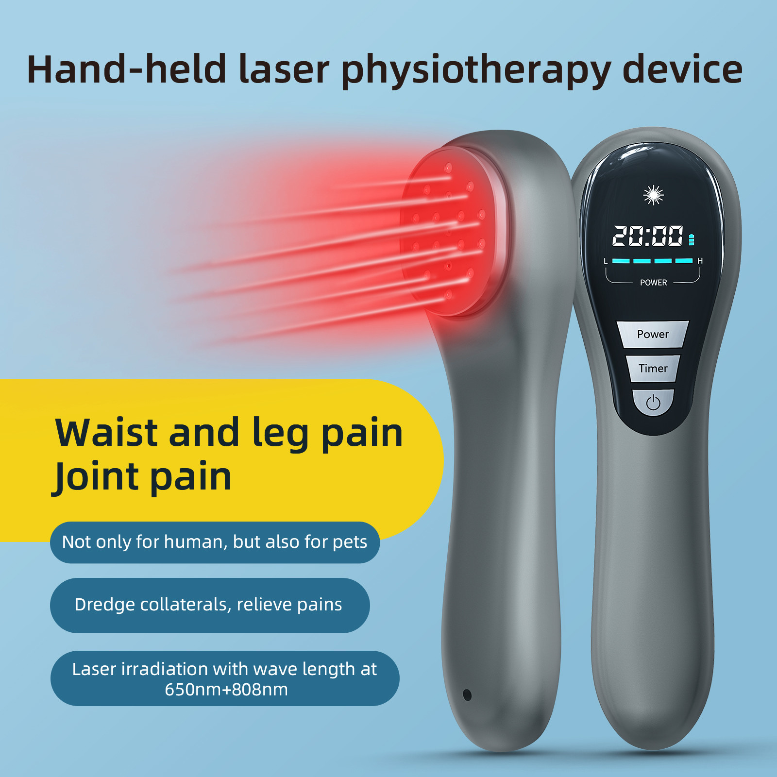 808nm Low Level Cold Laser Therapy Device Handheld With LCD Screen