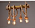 Hemp Rope Bamboo Glass Pendant Light For Living Rooms