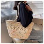 Straw Tote Bag for Women Handwoven Cotton Straw Shoulder Bag Crochet Tassel