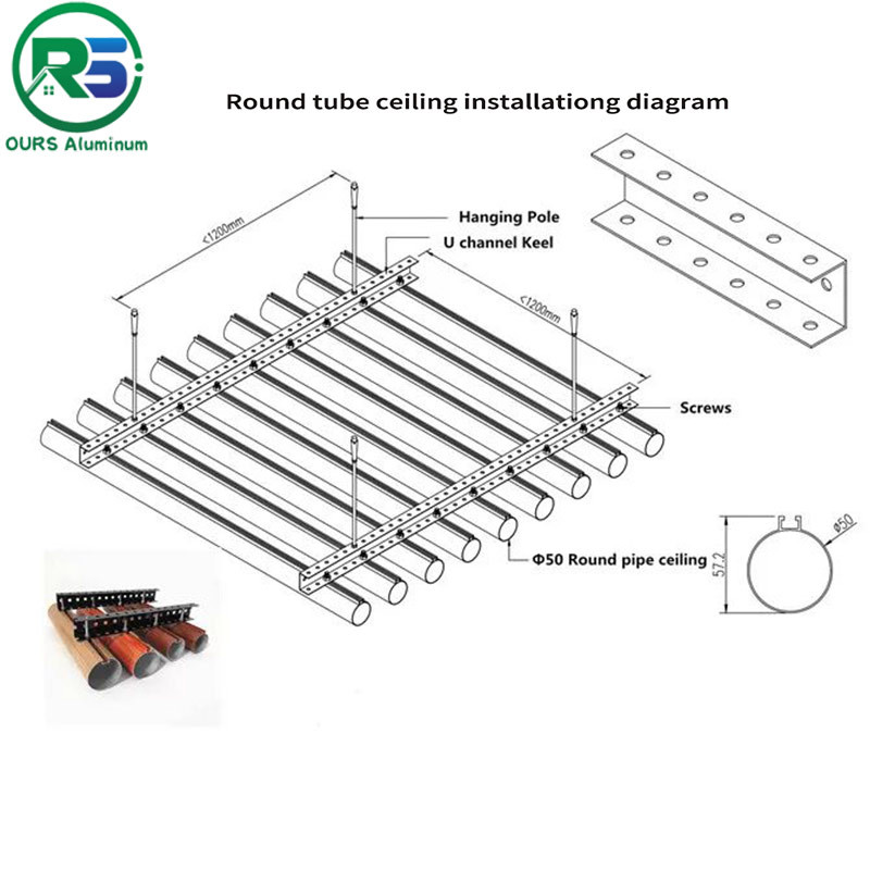 Aluminum Circular Round Tube Suspended Metal Ceiling For Airport MRT Station 10MM Thickness