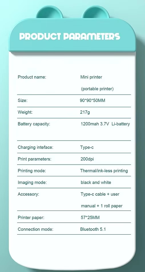 Label Photo Mini Pocket Inkless Portable Photo Printer Self Adhesive Sticker