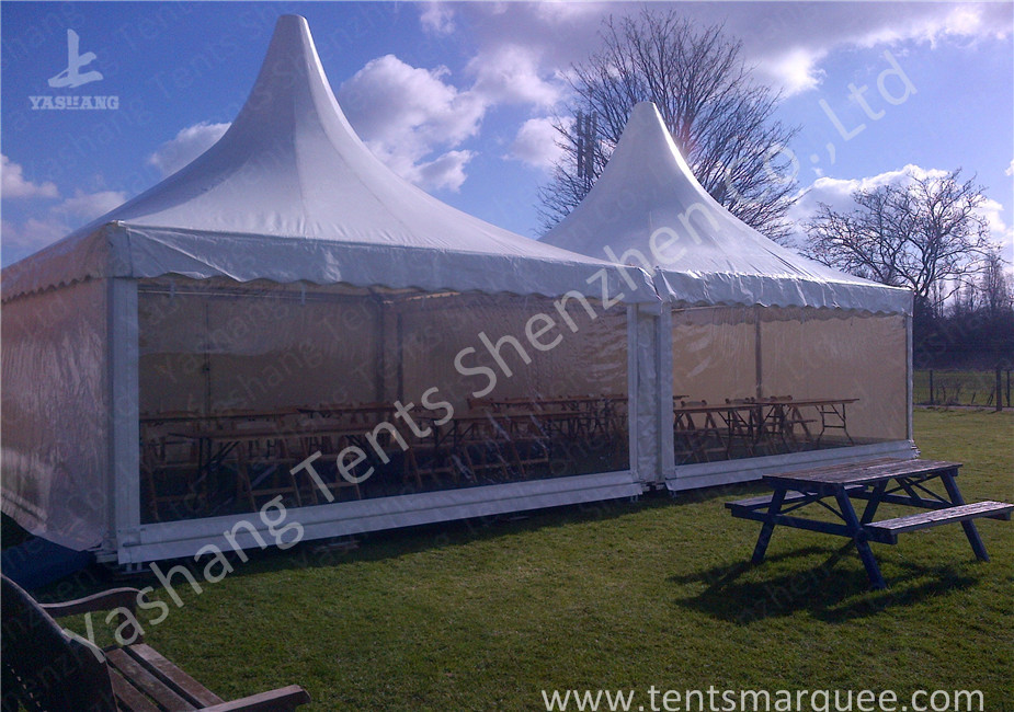 Out side Clear PVC Fabric Wall high peak tent rentals , Pagoda Party wedding reception tents
