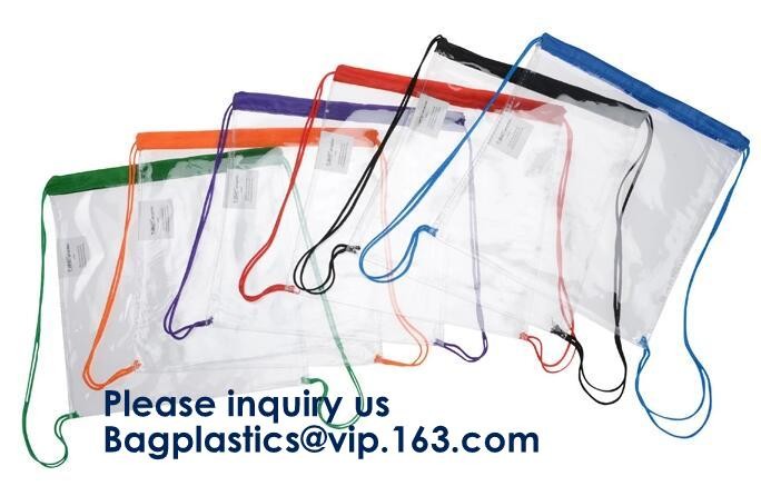 Transparent PVC Drawstring Bag With Colorful Rope,Clear PVC drawstring bag with gold string,Pvc Strips Printing Gift Pac