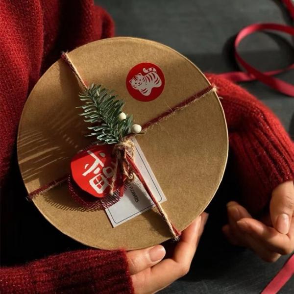 Circular Kraft Paper Box Food Grade Packaging Size 23 * 23 * 12.5 Baking