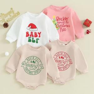 Wholesale 1 Pcs Custom Tag Christmas Cotton Romper Spring Autumn Newborn Infant Toddler Boys Girls Clothing Long Sleeve baby Cloth from china suppliers