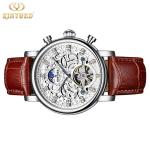 KINYUED Watch Leather Strap Tourbillon Skeleton Watches Men Luxury In Stock