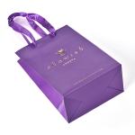 CMYK Branded Paper Bags Printing Purple Jewelry Packaging Bag With Ribbon Handle