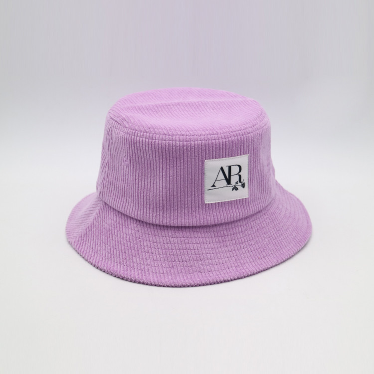 Purple Fisherman Bucket Hat Woven Patch 100% Corduroy Women'S Cap