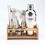 Rustproof 24oz 13Pcs Stainless Steel Cocktail Set With Wooden Stand Base