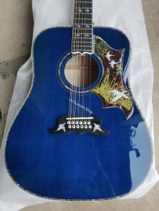Wholesale Custom AAAAA 12 Strings All Solid Wood Doves in Flight Viper Blue Acoustic Folk Guitar AAAA solid spruce wood top from china suppliers