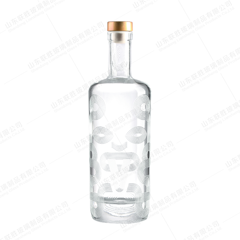 700ml 500ml Round Glass Vodka Bottle with Thick Sole and Customizable Embossed Design