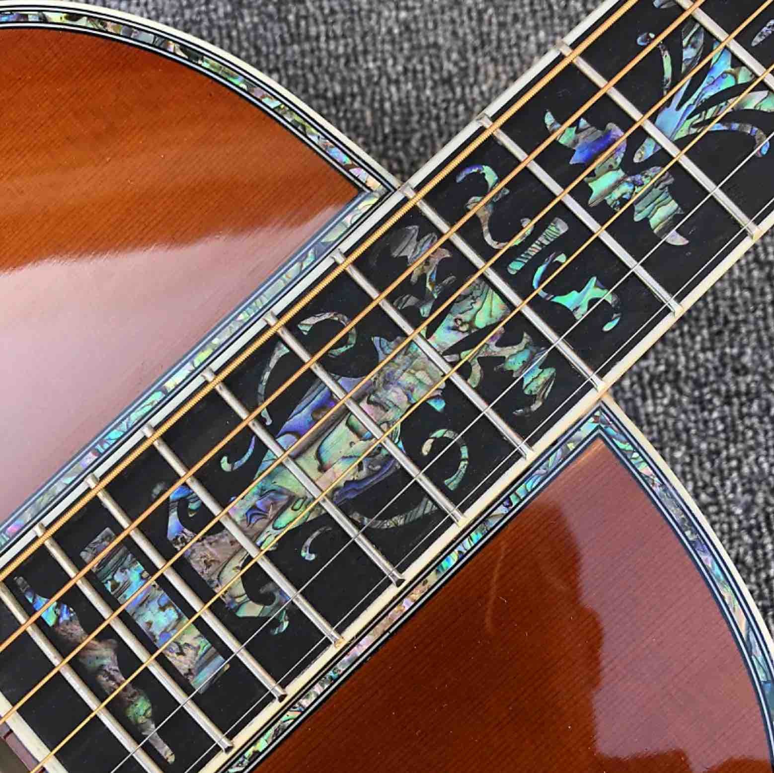 000 style Abalone inlays Ebony fingerboard classic ooo 39" Acoustic Guitar solid spruce top Free shippin
