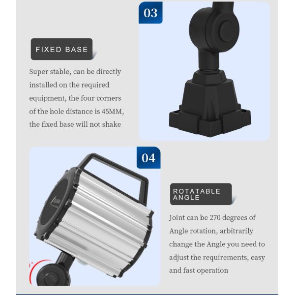 IP65 Waterproof LED Machine Light with 50,000-Hour Lifespan and Flexible Swing Arm for Industrial Applications