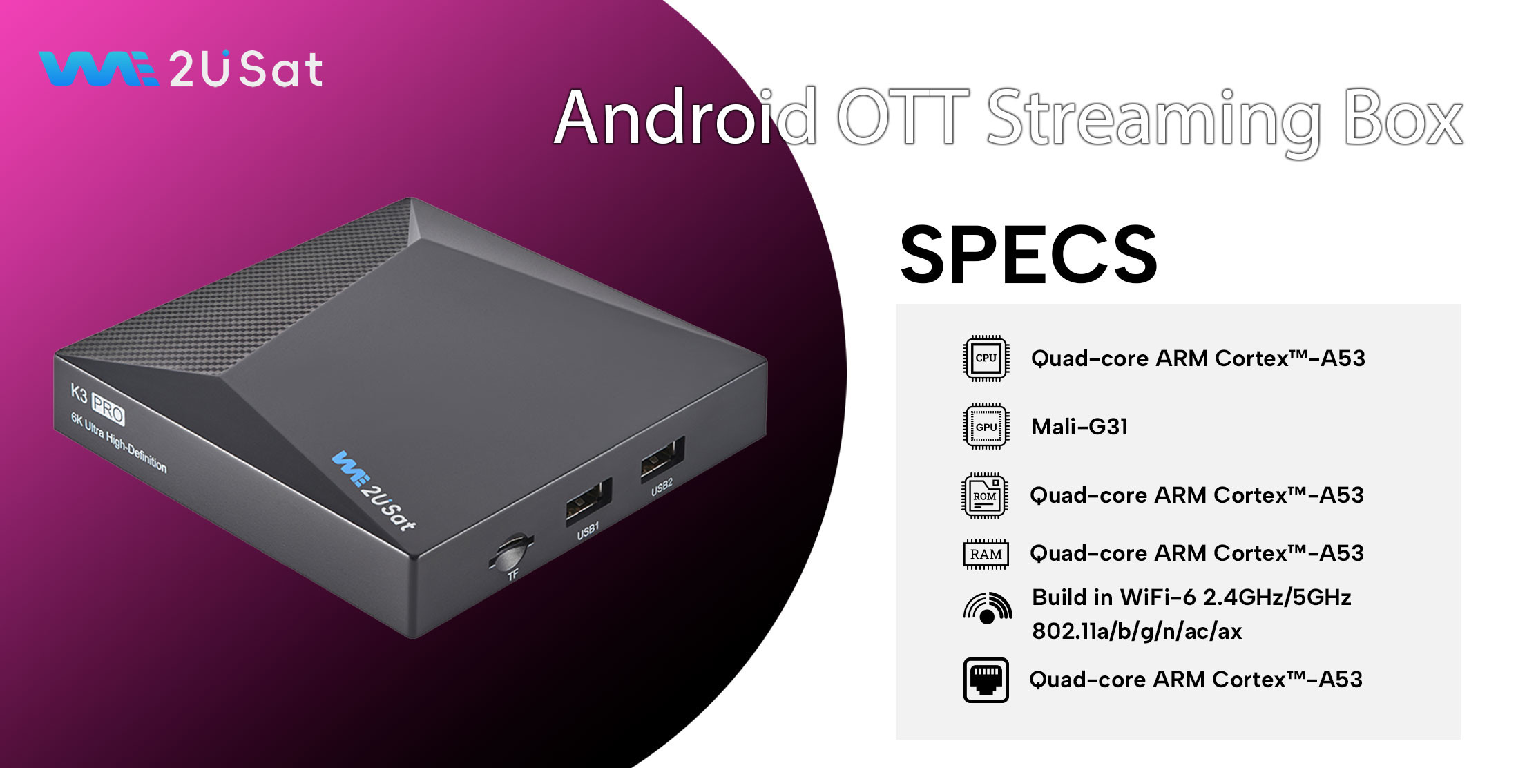 OTT Streaming Android IPTV Box We2u K3 Pro IPTV International Box