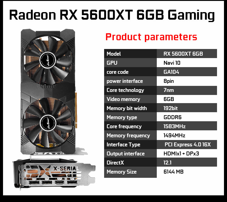 6G GDDR6 RX 5600 XT Graphics Card GPU PC 256BIT Computer Esports Game Video Card