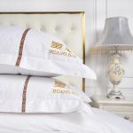 Custom Embroidery Logo Hotel Cover Sheet Set Four Pcs 100% Cotton King Size Bed