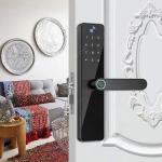 Peephole Camera Smart Front Door Locks TH-505 Black Biometric Code Card Key Tuya