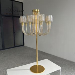 Wholesale New Designs Crystal Candle Holder Wedding Decor Supplies Gold 10 Arms Candelabra Centerpiece from china suppliers