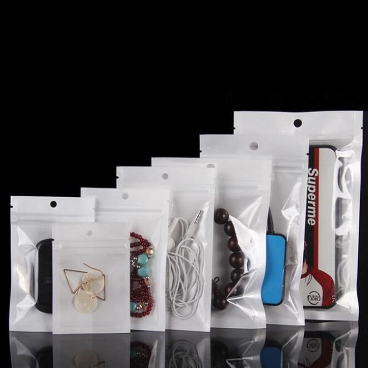 Translucent White Pearl Film Phone Case Resealable Zipper Packaging Bags With Hanging Hole