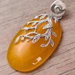 Women Fashion Three Leaves 925 Sterling Silver Synthetic Yellow Chalcedony