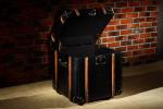 Black Full Genuine Leather Storage Trunk Lifted Cover With Solid Wood Bar