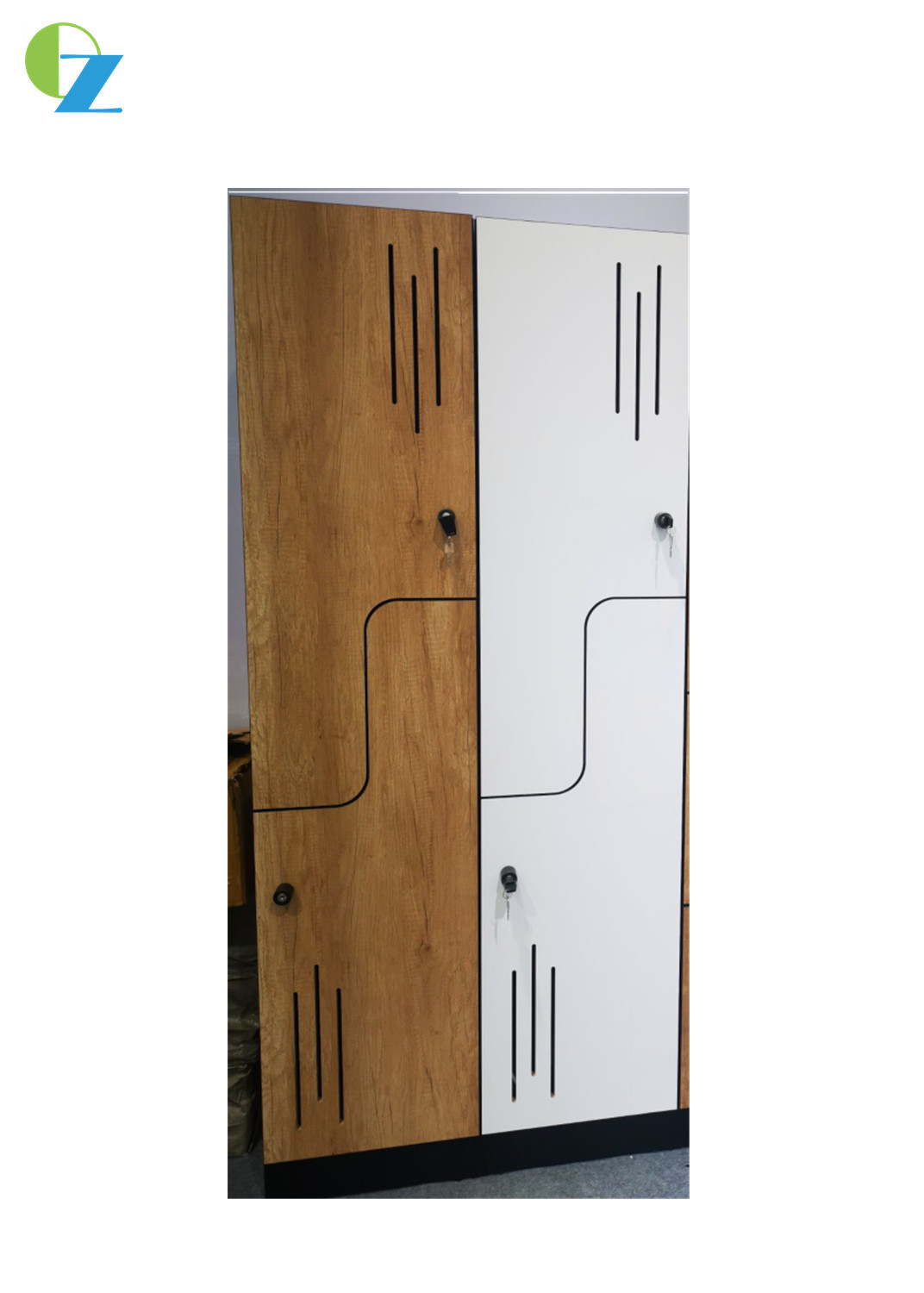 Elegent New Design Z Shape Door Wooden Material Locker White & Natural Oak