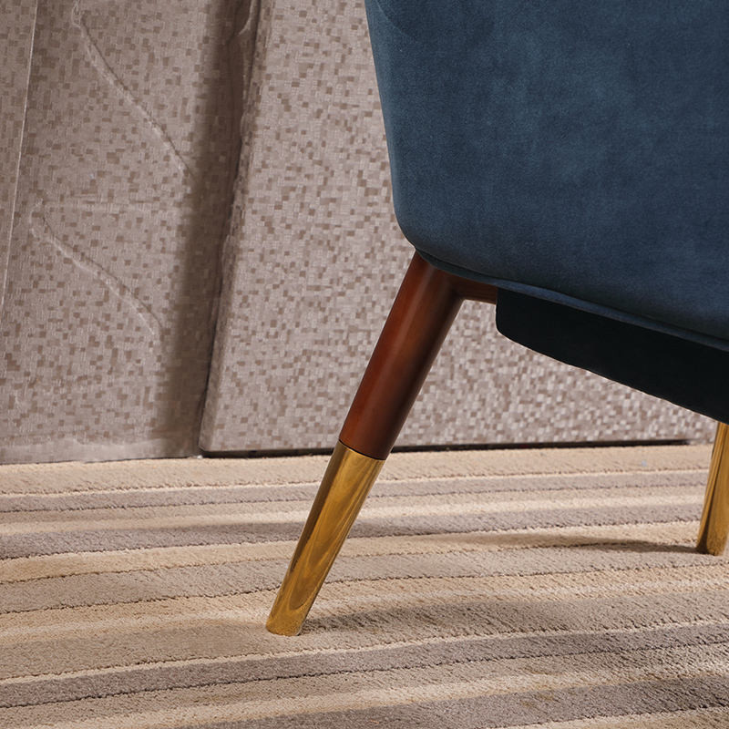 European Hotel Lobby Furniture Retro Single Armchair Metal Frosted Velvet Lazy Sofa Chair