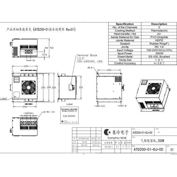 200W Double Channels Thermoelectric Dehumidifier for Automated measuring systems and analyzers for pollution gas