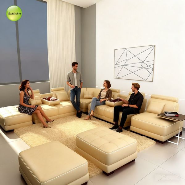 Luxury Leather Sectional: Tray - Integrated, Premium Build – Host - Focused Interiors Smart Choice