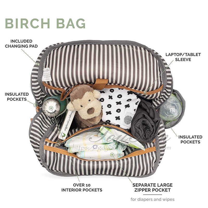 Large Birch Bag with Insulated Pockets Baby Diaper Backpack