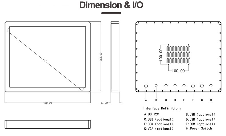 Waterproof Industrial Panel PC 19'' Square Screen 4/3 With Aluminum Alloy