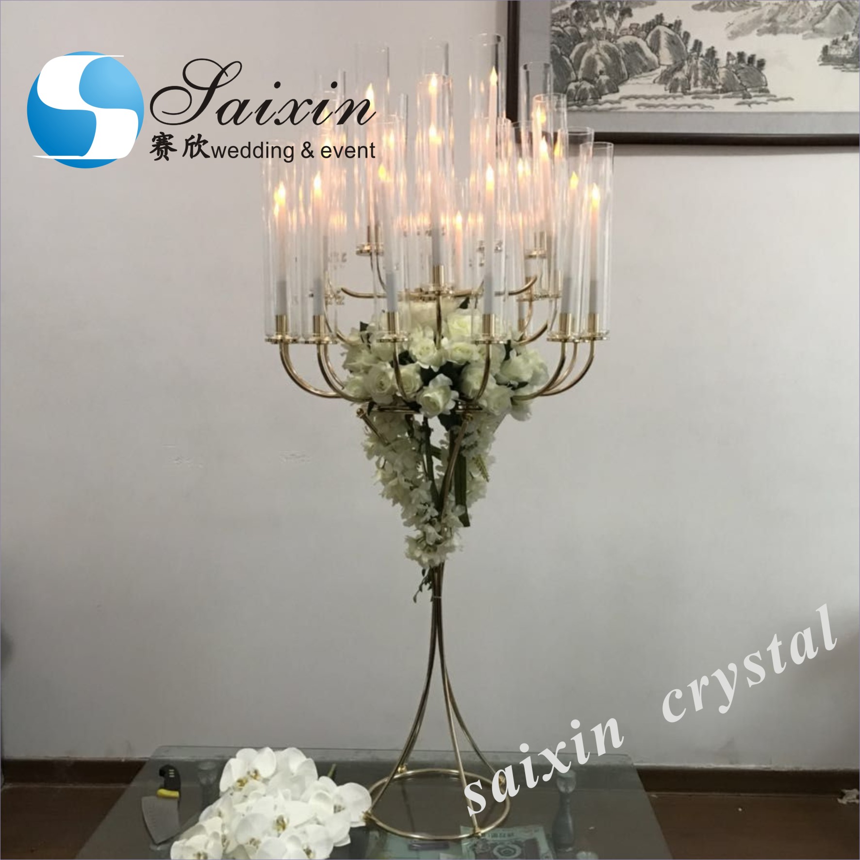 80cm-100cm Tall Black Glass Stemmed Glass Vase Hurricane For Wedding Table Centerpiece