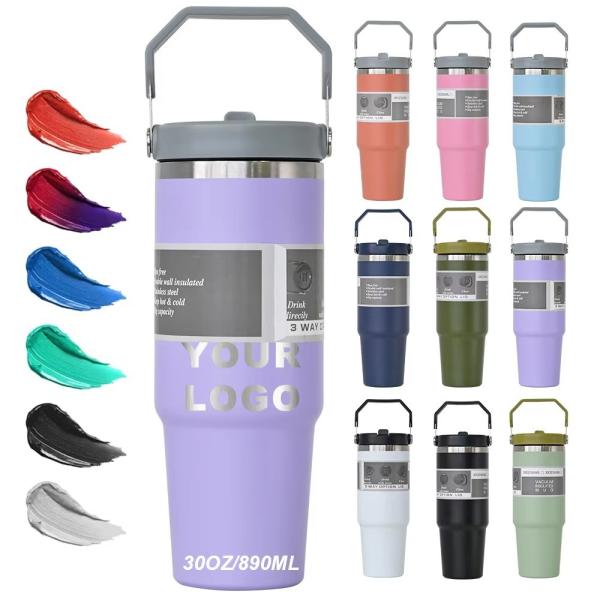 Straw With Cap Customizable Unique Coffee Mug 20oz 30oz BPA FREE Stainless Steel