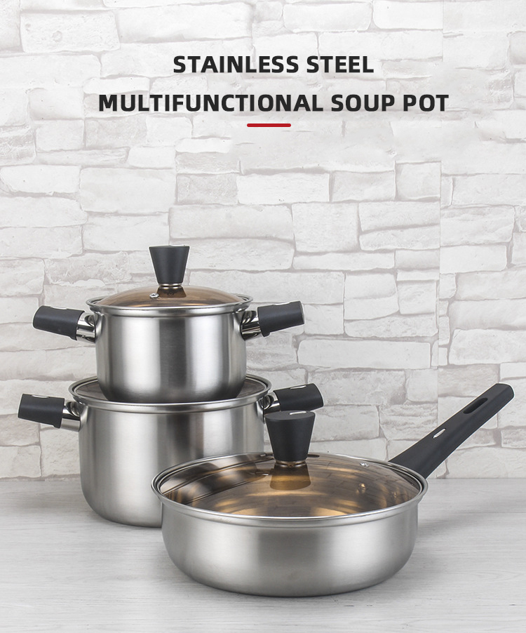 Hot Sale Pot Set New Bakelite Binaural Handle Cooking Soup Pot Set 304 Stainless Steel Cookware Set