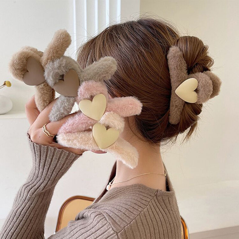 Fuzzy Fur Hair Claw Lovely Side Large Plush Shark Clips Heart Shaped 11cm
